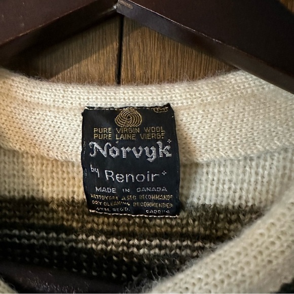 Vintage 60s Norvyk by Renoir Men's Wool Sweater Cream Tan Made in Canada Sz M - Picture 9 of 10